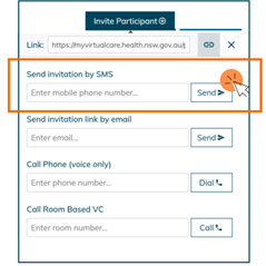 Screenshot - inviting additional participants via SMS, email , phone or chat room