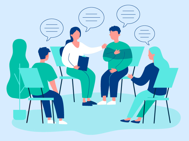 Illustration: Four people participating in a group counselling session